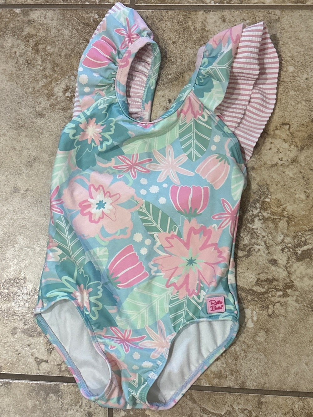 Rufflebutts Green/Blue/Pink Floral Swimsuit